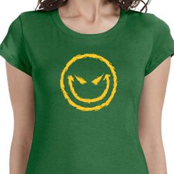 Ladies Halloween Shirt Evil Smiley Face Longer Length Tee T-Shirt Ladies Halloween Shirt Evil Smiley Face Longer Length Tee T-Shirt