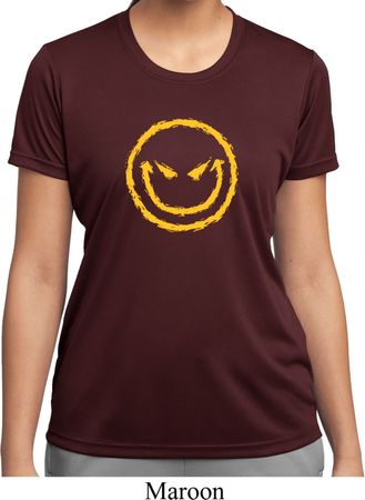 Ladies Halloween Shirt Evil Smiley Face Moisture Wicking Tee T-Shirt