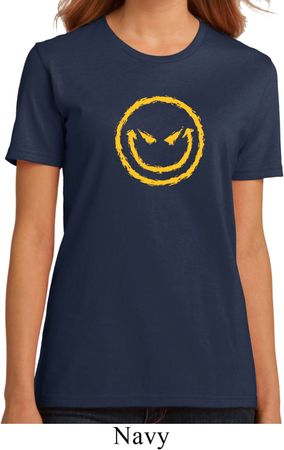 Ladies Halloween Shirt Evil Smiley Face Organic Tee T-Shirt