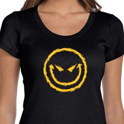 Ladies Halloween Shirt Evil Smiley Face Scoop Neck Tee T-Shirt Ladies Halloween Shirt Evil Smiley Face Scoop Neck Tee T-Shirt