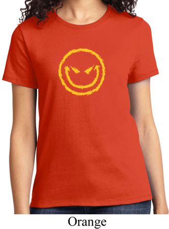 Ladies Halloween Shirt Evil Smiley Face Tee T-Shirt