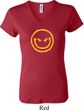 Ladies Halloween Shirt Evil Smiley Face V-neck Tee T-Shirt