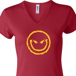 Ladies Halloween Shirt Evil Smiley Face V-neck Tee T-Shirt Ladies Halloween Shirt Evil Smiley Face V-neck Tee T-Shirt