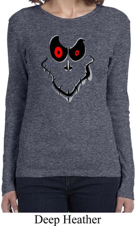 Ladies Halloween Shirt Ghost Face Long Sleeve Tee T-Shirt