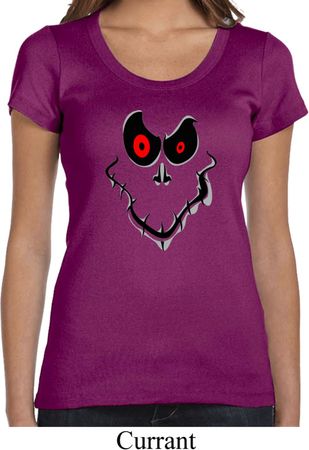 Ladies Halloween Shirt Ghost Face Scoop Neck Tee T-Shirt