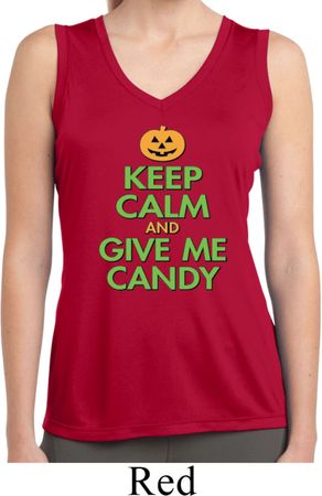 Ladies Halloween Shirt Give Me Candy Sleeveless Moisture Wicking Tee