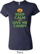Ladies Halloween Shirt Keep Calm and Give Me Candy Crewneck Tee