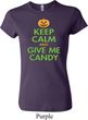 Ladies Halloween Shirt Keep Calm and Give Me Candy Crewneck Tee