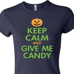Ladies Halloween Shirt Keep Calm and Give Me Candy Crewneck Tee