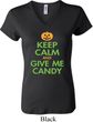 Ladies Halloween Shirt Keep Calm and Give Me Candy V-neck Tee T-Shirt