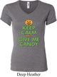Ladies Halloween Shirt Keep Calm and Give Me Candy V-neck Tee T-Shirt