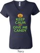 Ladies Halloween Shirt Keep Calm and Give Me Candy V-neck Tee T-Shirt