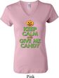 Ladies Halloween Shirt Keep Calm and Give Me Candy V-neck Tee T-Shirt