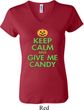Ladies Halloween Shirt Keep Calm and Give Me Candy V-neck Tee T-Shirt