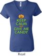 Ladies Halloween Shirt Keep Calm and Give Me Candy V-neck Tee T-Shirt