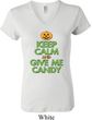 Ladies Halloween Shirt Keep Calm and Give Me Candy V-neck Tee T-Shirt