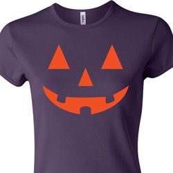 Ladies Halloween Shirt Orange Jack O Lantern Crewneck Tee T-Shirt Ladies Halloween Shirt Orange Jack O Lantern Crewneck Tee T-Shirt