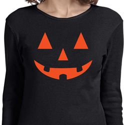 Ladies Halloween Shirt Orange Jack O Lantern Long Sleeve Tee T-Shirt Ladies Halloween Shirt Orange Jack O Lantern Long Sleeve Tee T-Shirt