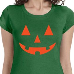Ladies Halloween Shirt Orange Jack O Lantern Longer Length Tee T-Shirt Ladies Halloween Shirt Orange Jack O Lantern Longer Length Tee T-Shirt