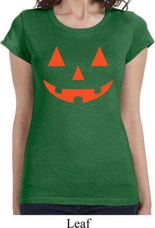 Ladies Halloween Shirt Orange Jack O Lantern Longer Length Tee T-Shirt