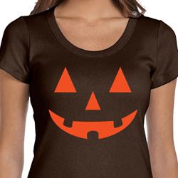 Ladies Halloween Shirt Orange Jack O Lantern Scoop Neck Tee T-Shirt Ladies Halloween Shirt Orange Jack O Lantern Scoop Neck Tee T-Shirt