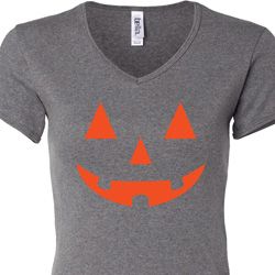 Ladies Halloween Shirt Orange Jack O Lantern V-neck Tee T-Shirt Ladies Halloween Shirt Orange Jack O Lantern V-neck Tee T-Shirt