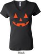 Ladies Halloween Shirt Orange Jack O Lantern V-neck Tee T-Shirt