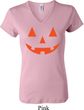 Ladies Halloween Shirt Orange Jack O Lantern V-neck Tee T-Shirt