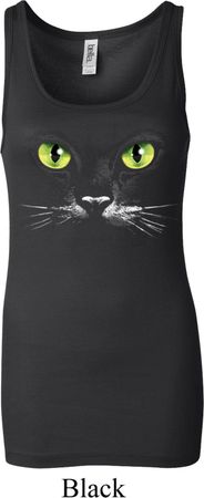 Ladies Halloween Tanktop Black Cat Longer Length Tank Top