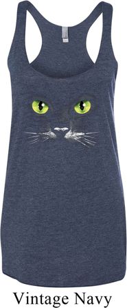 Ladies Halloween Tanktop Black Cat Tri Blend Racerback Tank Top