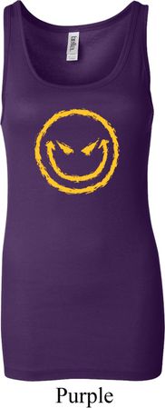 Ladies Halloween Tanktop Evil Smiley Face Longer Length Tank Top