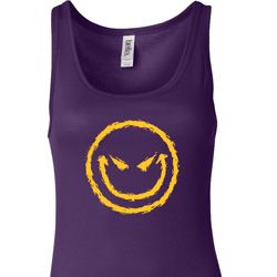 Ladies Halloween Tanktop Evil Smiley Face Longer Length Tank Top Ladies Halloween Tanktop Evil Smiley Face Longer Length Tank Top