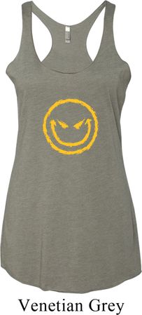 Ladies Halloween Tanktop Evil Smiley Face Tri Blend Racerback Tank Top