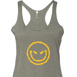 Ladies Halloween Tanktop Evil Smiley Face Tri Blend Racerback Tank Top Ladies Halloween Tanktop Evil Smiley Face Tri Blend Racerback Tank Top