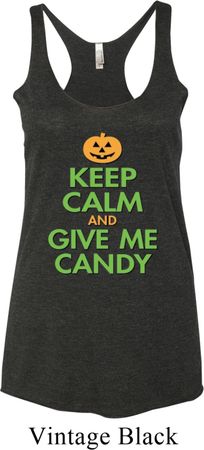 Ladies Halloween Tanktop Give Me Candy Tri Blend Racerback Tank Top