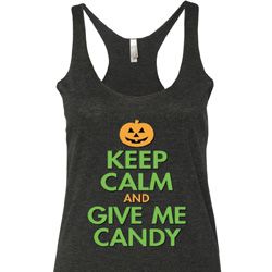 Ladies Halloween Tanktop Give Me Candy Tri Blend Racerback Tank Top