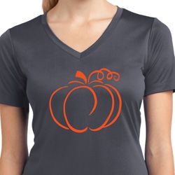 Ladies Halloween Tee Pumpkin Sketch Dry Wicking V-neck