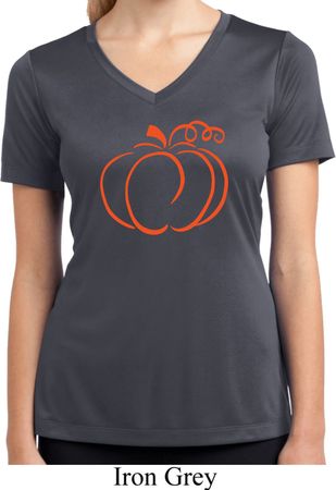 Ladies Halloween Tee Pumpkin Sketch Dry Wicking V-neck