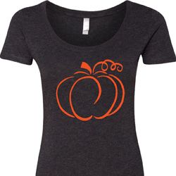 Ladies Halloween Tee Pumpkin Sketch Scoop Neck