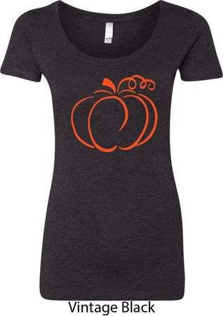 Ladies Halloween Tee Pumpkin Sketch Scoop Neck