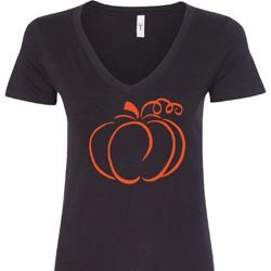 Ladies Halloween Tee Pumpkin Sketch V-Neck