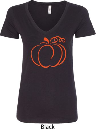 Ladies Halloween Tee Pumpkin Sketch V-Neck