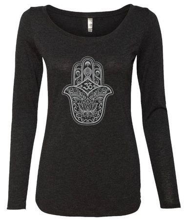 Clearance - Ladies HAMSA Yoga Triblend Long-Sleeve Tee - Vintage Black
