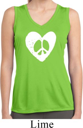 Ladies Hippie Heart Peace Dry Wicking Sleeveless Shirt