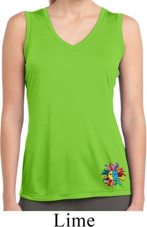 Ladies Hippie Sun Patch Bottom Print Sleeveless Moisture Wicking Tee