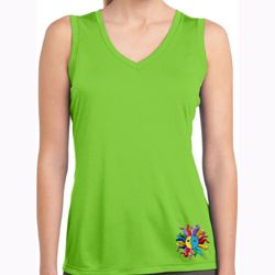 Ladies Hippie Sun Patch Bottom Print Sleeveless Moisture Wicking Tee