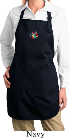 Ladies Hippie Sun Patch Middle Print Full Length Apron with Pockets
