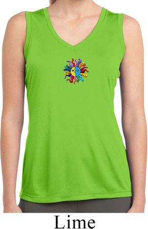 Ladies Hippie Sun Patch Middle Print Sleeveless Moisture Wicking Tee