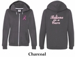 Ladies Hoodie Pink Ribbon Believe Front & Back Full Zip Hoody