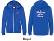 Ladies Hoodie Pink Ribbon Believe Front & Back Full Zip Hoody